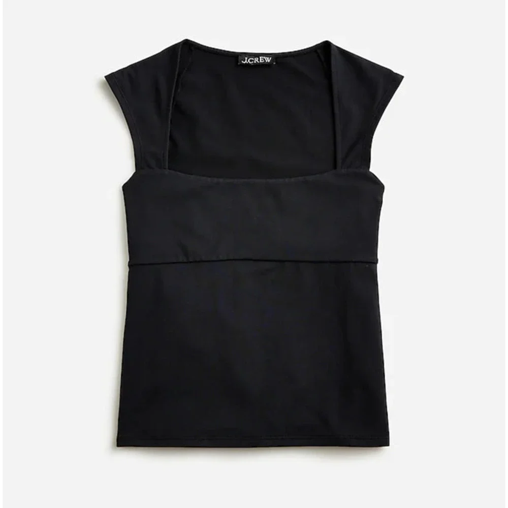 J.Crew Top WMNS M Black Solid Cap Sleeve Square Neck Stretch Cotton Balletcore